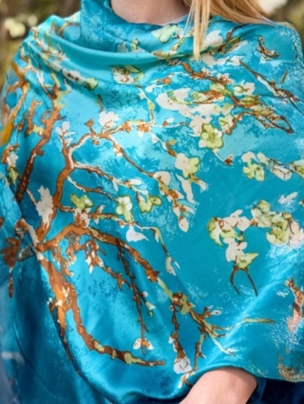 2025 AMA WATERWAYS SCARF Blue Floral Women's Scarf Van Gogh's "Almond Blossoms"